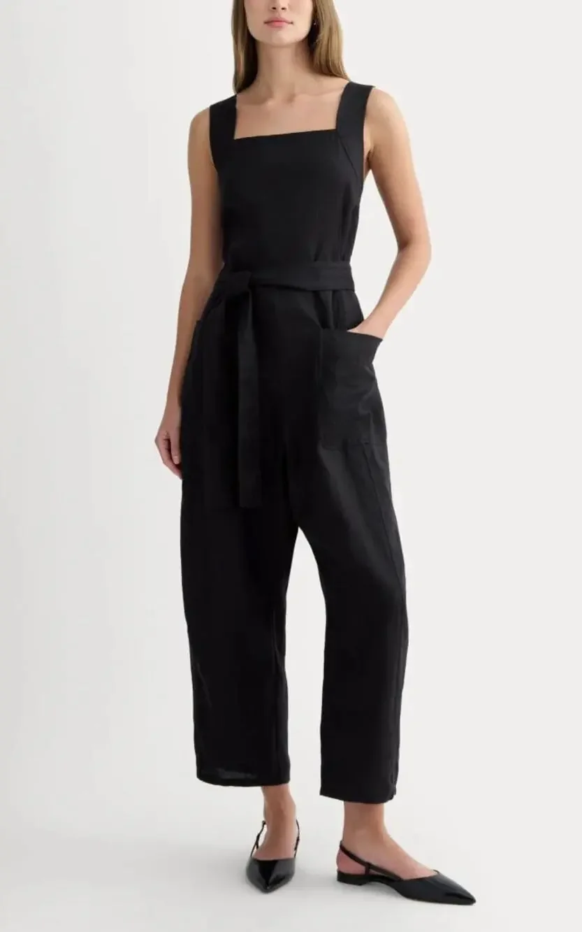 Everlane The Utility Linen Square-Neckline Black Romper Jumpsuit Size 16 NWT